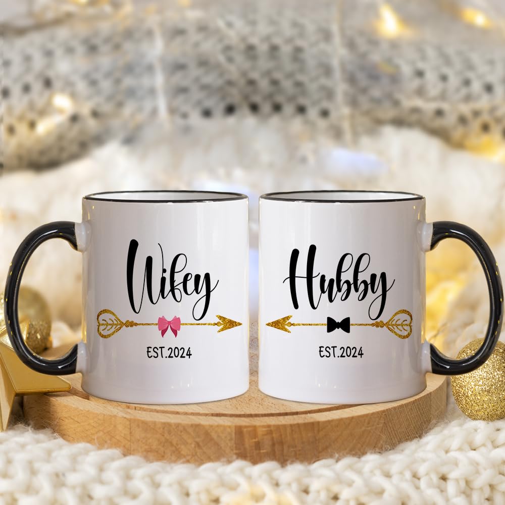 Fatbaby Est 2024 Hubby and Wifey Coffee Mug,Mr and Mrs Gifts Couple Mug, Wedding Gift for Couples, Newlywed Gifts for Couples,Unique Bridal Shower Gifts for Bride and Groom 11oz