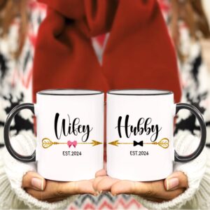 Fatbaby Est 2024 Hubby and Wifey Coffee Mug,Mr and Mrs Gifts Couple Mug, Wedding Gift for Couples, Newlywed Gifts for Couples,Unique Bridal Shower Gifts for Bride and Groom 11oz