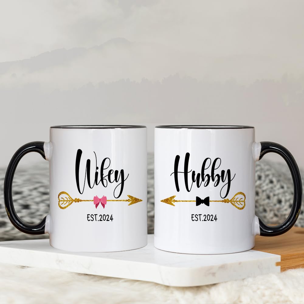 Fatbaby Est 2024 Hubby and Wifey Coffee Mug,Mr and Mrs Gifts Couple Mug, Wedding Gift for Couples, Newlywed Gifts for Couples,Unique Bridal Shower Gifts for Bride and Groom 11oz