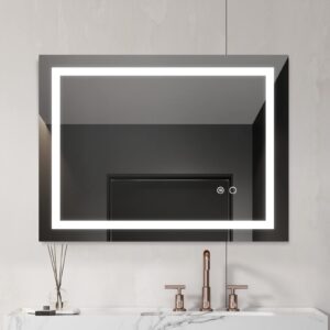 tesmula 32x24” led lighted bathroom wall mounted mirror with high lumen anti-fog separately control dimmer function