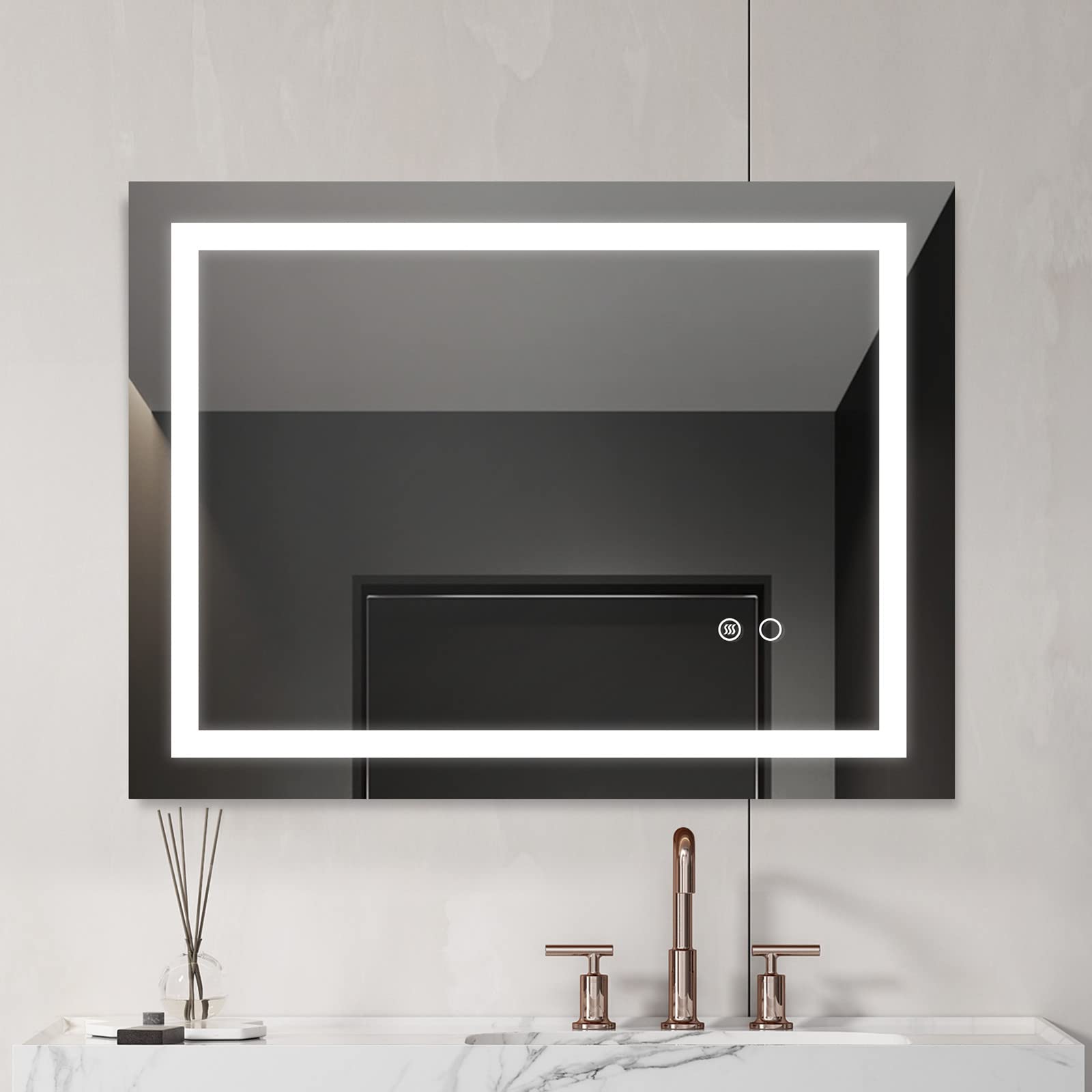 Tesmula 32x24” LED Lighted Bathroom Wall Mounted Mirror with High Lumen Anti-Fog Separately Control Dimmer Function