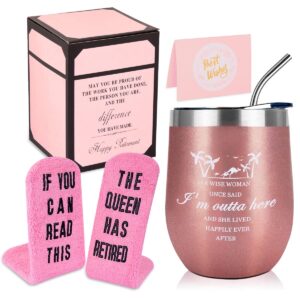 retirement gifts for women 2022-include wine insulated tumbler with sayings, if you can read this socks,christmas wine gifts basket for retiring friends,coworkers,teachers,nurses,mom,grandma