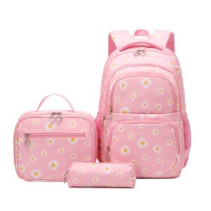 armbq 3pcs daisy printed kids backpack girls school bookbag set elementary students daypack with lunch bag