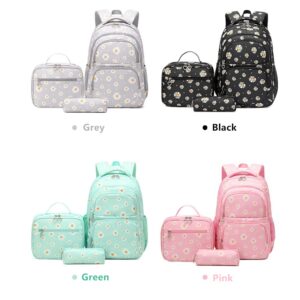 Armbq 3Pcs Daisy Printed Kids Backpack Girls School Bookbag Set Elementary Students Daypack with Lunch Bag