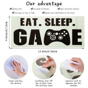 Eat Sleep Game Wall Decal Glow at Night Gamer Boy Wall Stickers Video Game Wall Decor Gaming Controller Wall Decals for Boys Room Kids Bedroom Home Playroom Decor (Lovely Style,23.6 x 10 Inch)