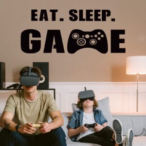 Eat Sleep Game Wall Decal Glow at Night Gamer Boy Wall Stickers Video Game Wall Decor Gaming Controller Wall Decals for Boys Room Kids Bedroom Home Playroom Decor (Lovely Style,23.6 x 10 Inch)