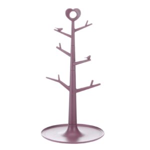 misnode purple mug holder tree, 14 inch coffee cup mug rack, removable stand hanging drain cup organizer with 6 hooks, plastic jewelry rack for home kitchen countertop storage