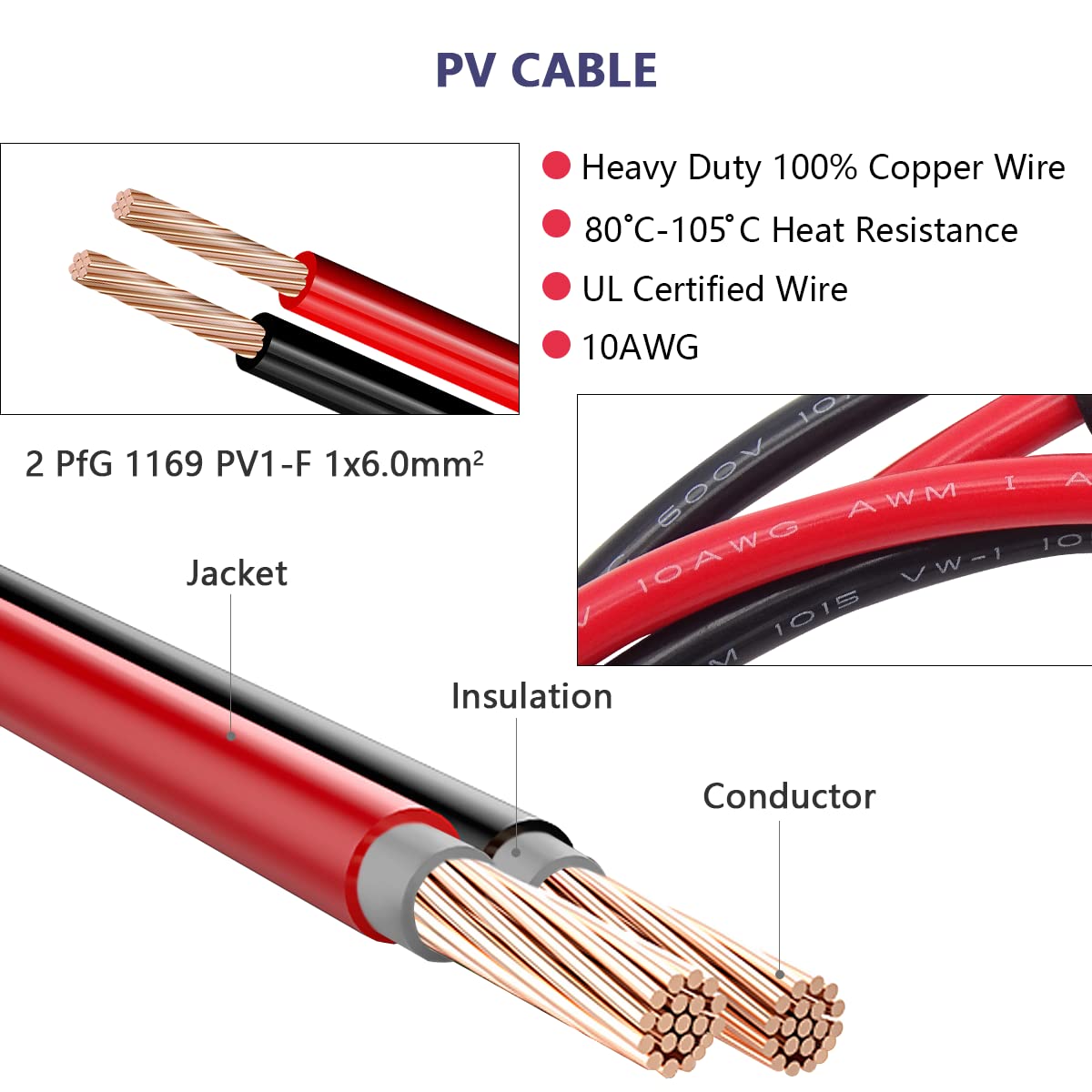 6 PCS 14 AWG 13 inch SAE Connector Extension Cable (6PCS)