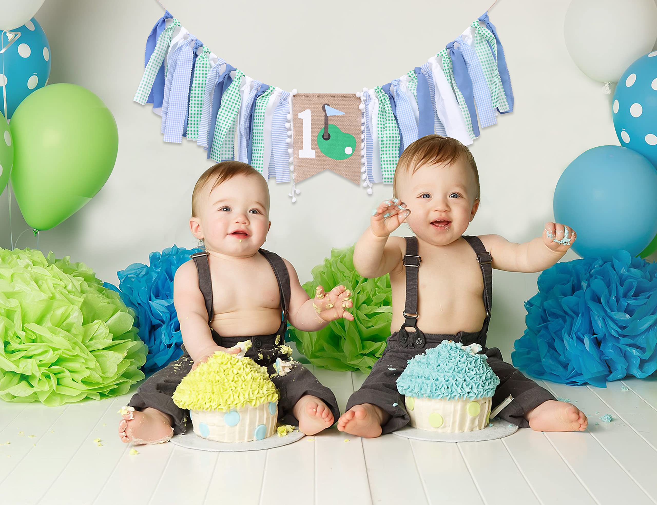 1st Birthday Highchair Banner,Golf Theme 1st Birthday Banner, One Banner 1st Birthday Boy, Highchair Banner 1st Birthday Boy, Happy Birthday Banner, Green Blue First Birthday Golf Theme Party Toppers