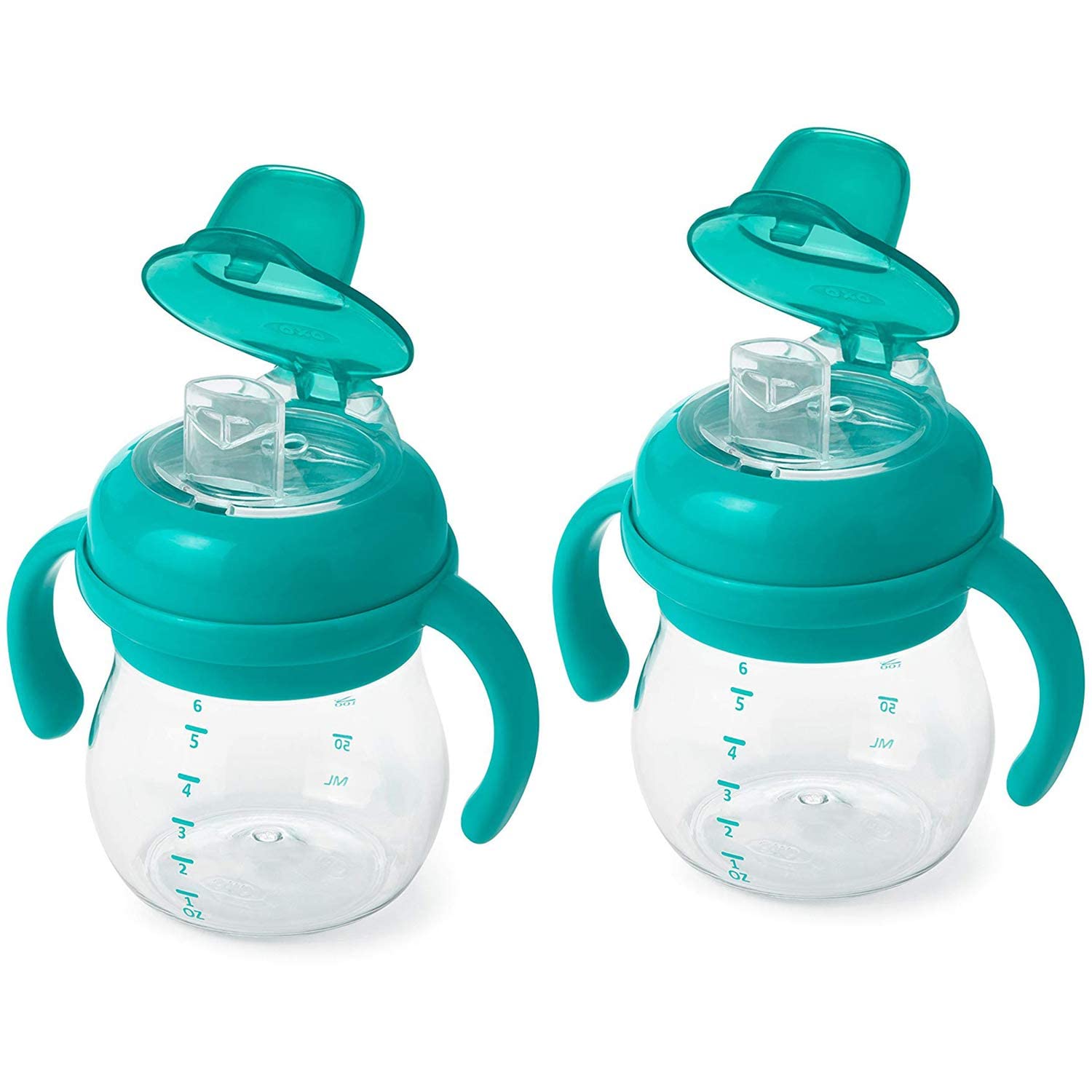 OXO Tot Transitions Soft Spout Sippy Cup with Removable Handles, Teal, 6 Ounce (2 Pack)