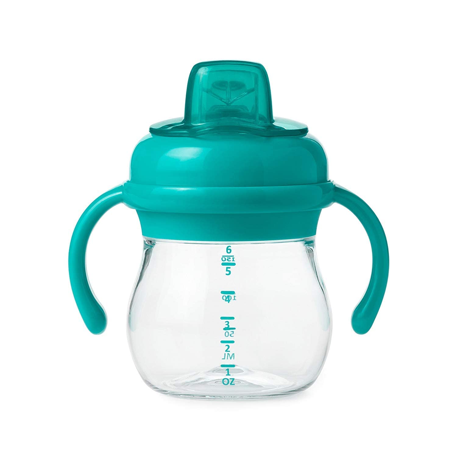 OXO Tot Transitions Soft Spout Sippy Cup with Removable Handles, Teal, 6 Ounce (2 Pack)