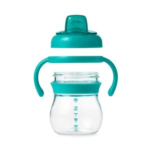 OXO Tot Transitions Soft Spout Sippy Cup with Removable Handles, Teal, 6 Ounce (2 Pack)