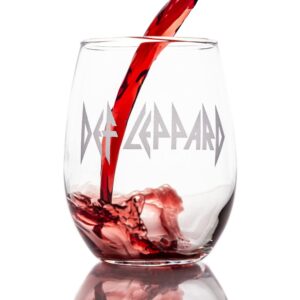 def leppard logo etched stemless wine glass - officially licensed, premium quality, handcrafted glassware, 15oz. - perfect collectible gift for rock music fans & band lovers