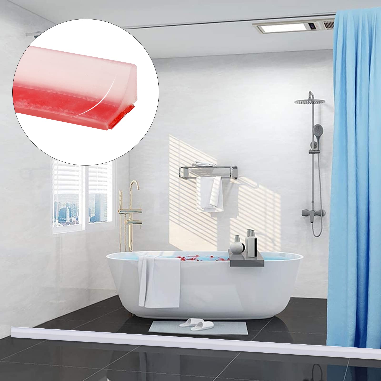 Duzzy 39 Inch Clear Shower Threshold Water Dam, Self-Adhesive Silicone Shower Water Guard Blocker Suitable for Bathroom and Kitchen