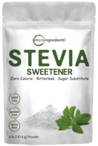 stevia sweetener powder with plant-based erythritol, 4 pounds (64 ounces) | keto, 0 calorie, low carb, 4:1 sugar substitute, natural sweetener, bitterless, reb-a stevia leaf extract, non-gmo, vegan