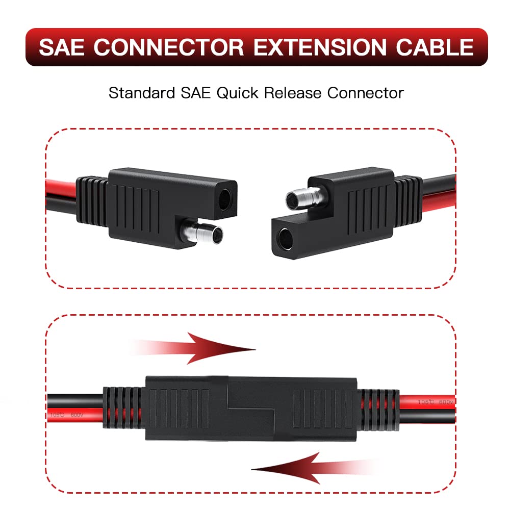 ELECTOP 10AWG SAE Connector Extension Cable, SAE Quick Connector Disconnect Plug SAE Power Automotive Extension Cable Solar Panel Cable Wire(2 Pack)