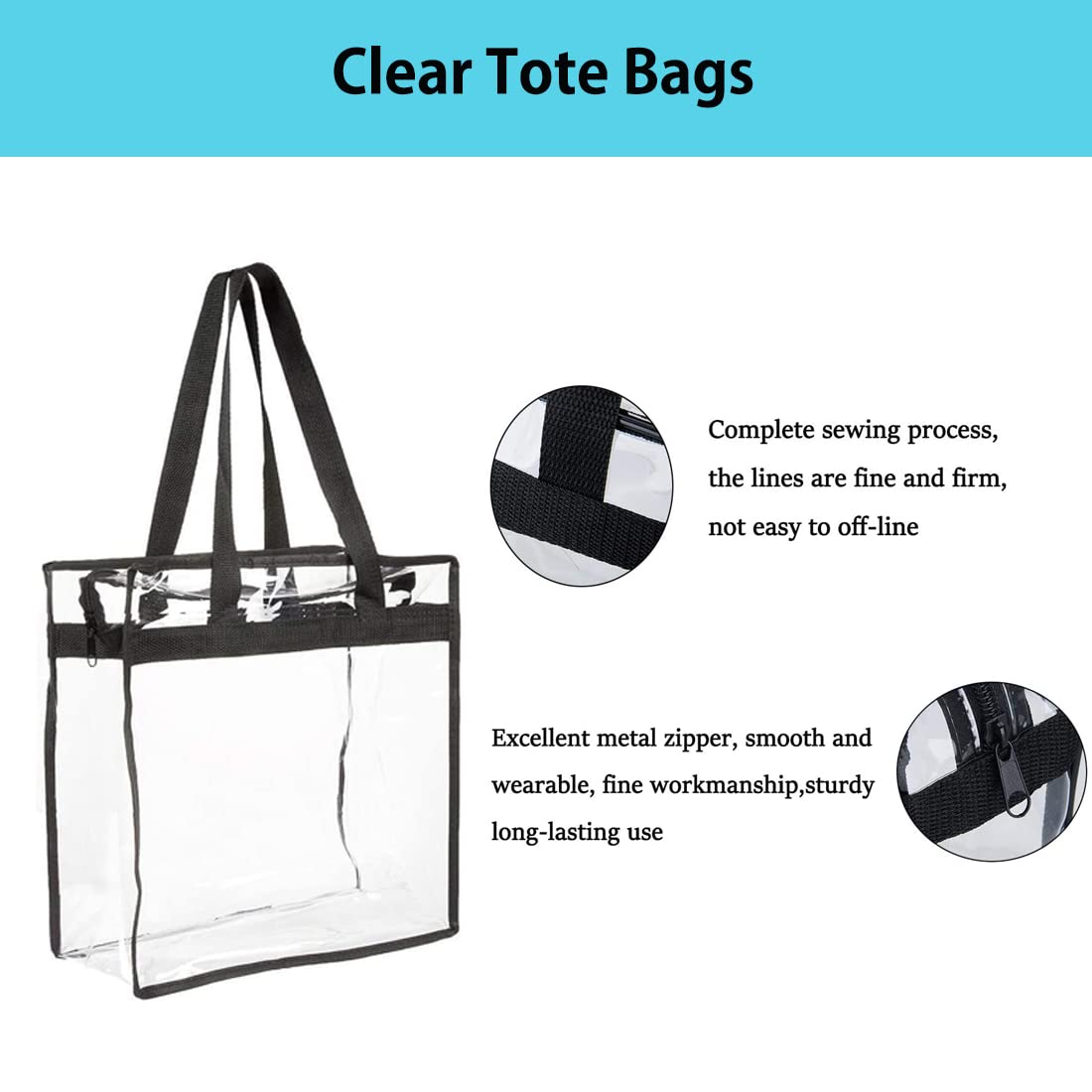 UEOE Clear Tote Bag, Stadium Approved Transparent Bags Security Travel Bag Gym See Through Bag, 30 * 30 * 10cm
