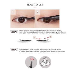 ETUDE Drawing Show Brush Eyeliner #BK801 Black (21AD) | Clear-Cut Soft Brush Eyeliner for a Long-Lasting Eyes Makeup | K-beauty