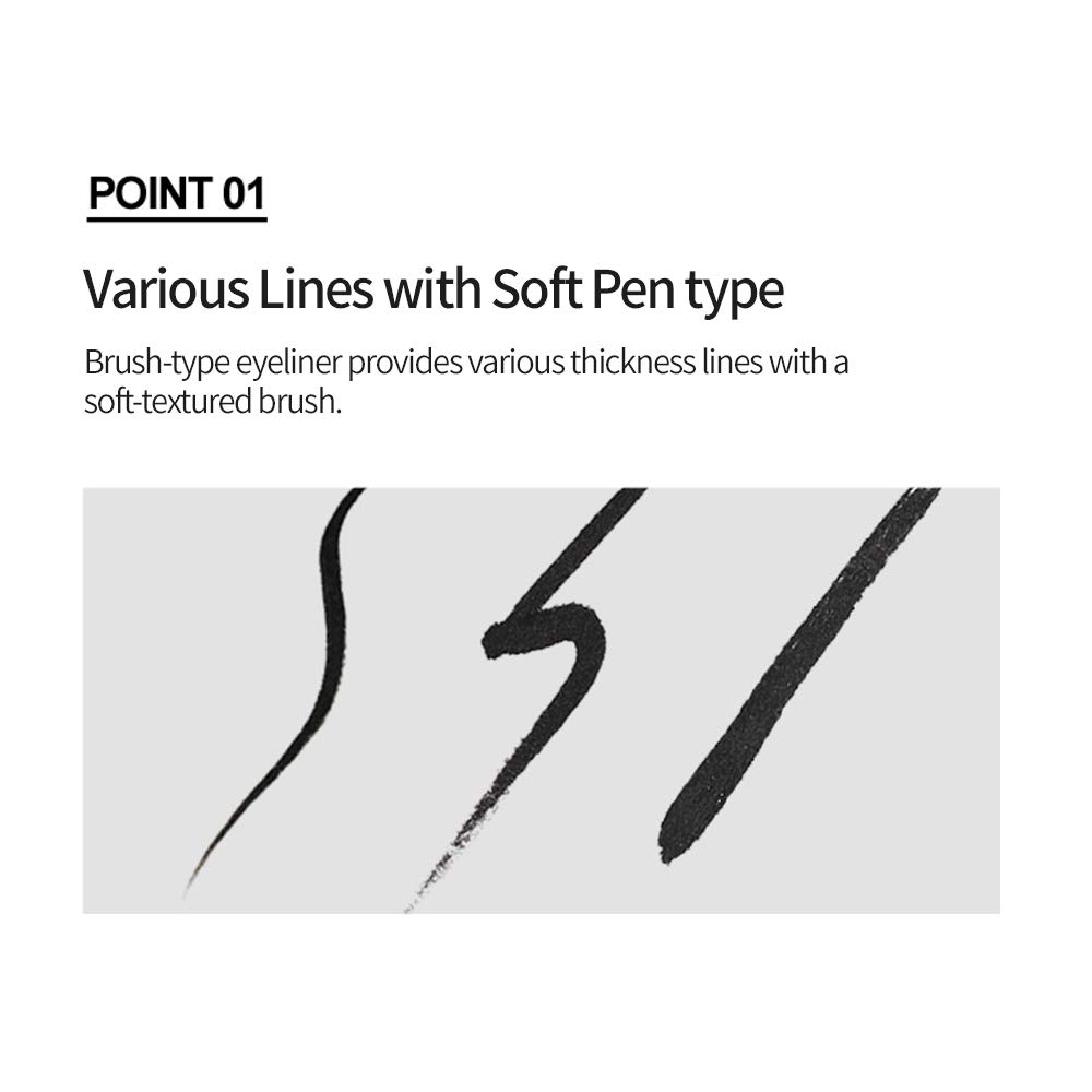 ETUDE Drawing Show Brush Eyeliner #BK801 Black (21AD) | Clear-Cut Soft Brush Eyeliner for a Long-Lasting Eyes Makeup | K-beauty