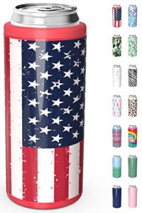 tiluck skinny can cooler for slim beer & hard seltzer, stainless steel, doucle-walled stainless steel insulated slim cans, standard 12 oz (u.s. flag-01)