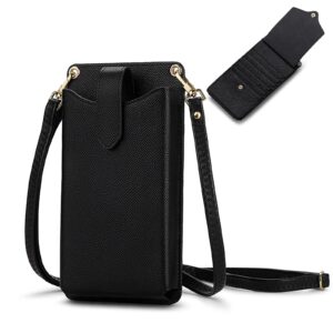 ronsin small crossbody cell phone purse wallet for women, mini shoulder bag with rfid credit card slots, 01-black litchi