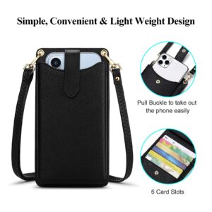 RONSIN Small Crossbody Cell Phone Purse Wallet for Women, Mini Shoulder Bag with RFID Credit Card Slots, 01-Black Litchi