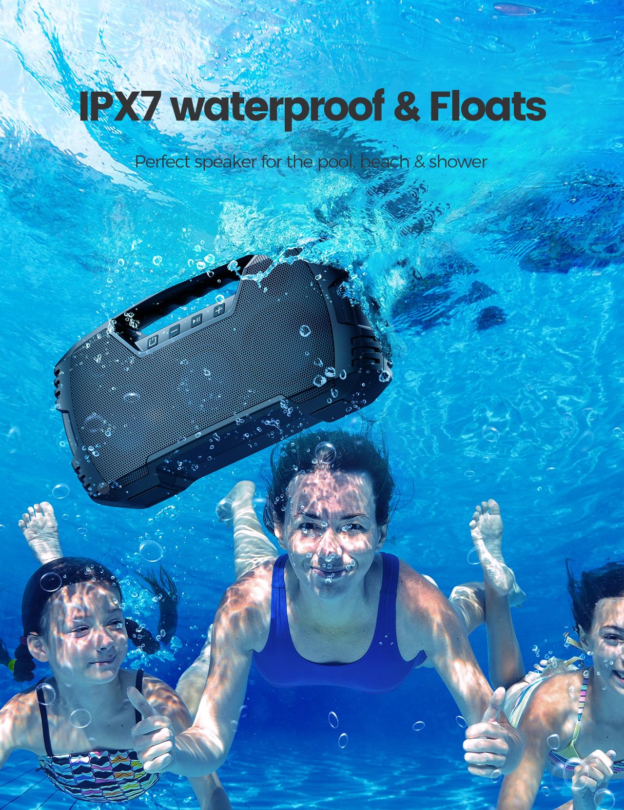 Portable Wireless Bluetooth Speaker, 40W (60W Peak) Loud Sound IPX7 Waterproof Speakers, 32H Playtime, Outdoor Speaker, Rich Bass, BT 5.0, TWS Pairing, Built-in Mic, for Party, Pool, Beach, Gifts