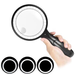 magnifying glass with light, 30x 60x large magnifying glass stepless dimmable lighted magnifying glass - 33 led magnifying glasses magnifying glass lamp for close work, repair, reading, craft