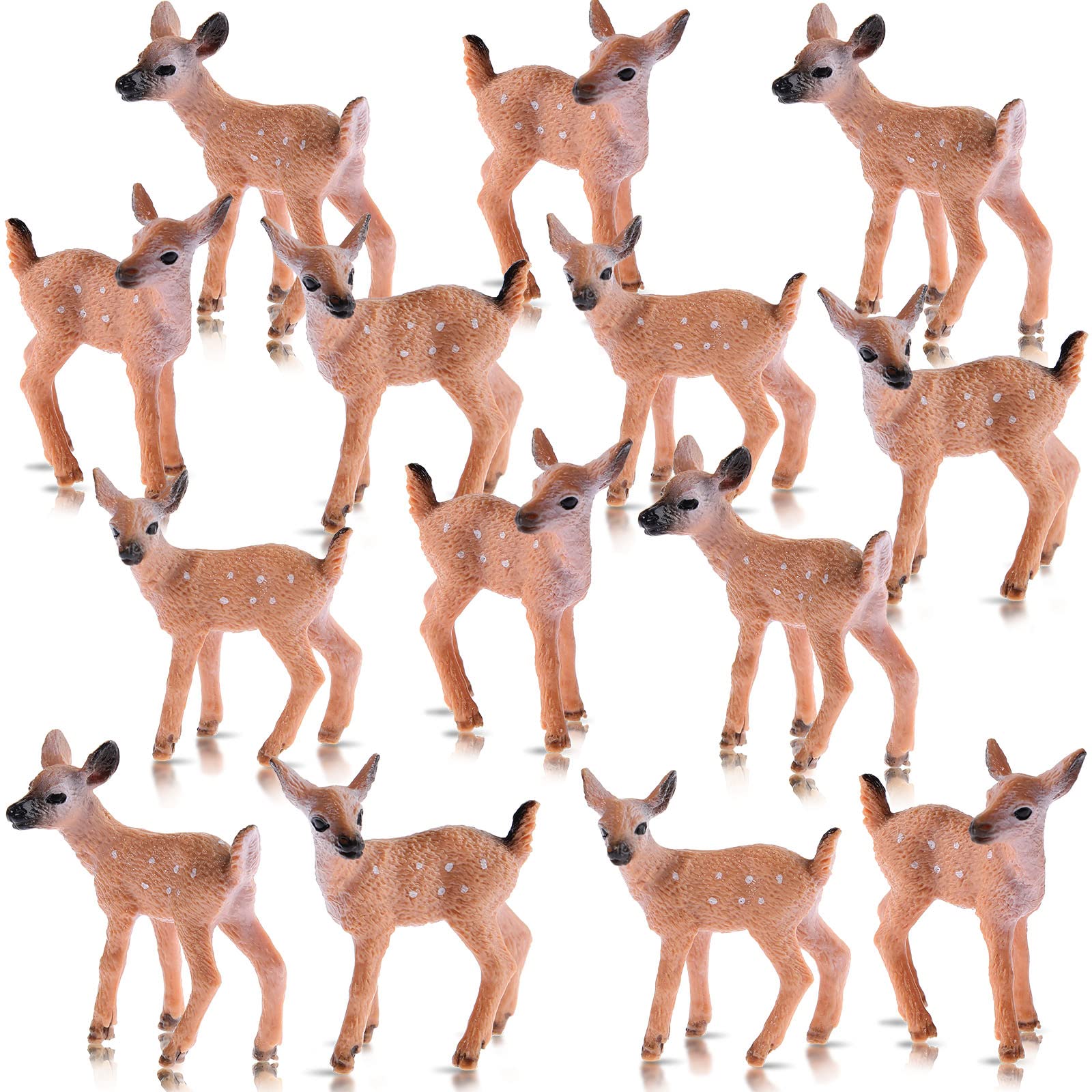 Skylety 14 Pieces Miniature Deer Figurines for Crafts Deer Cake Toppers Mini Deer Figurines Deer Toys for Birthday Party Shower Decorations