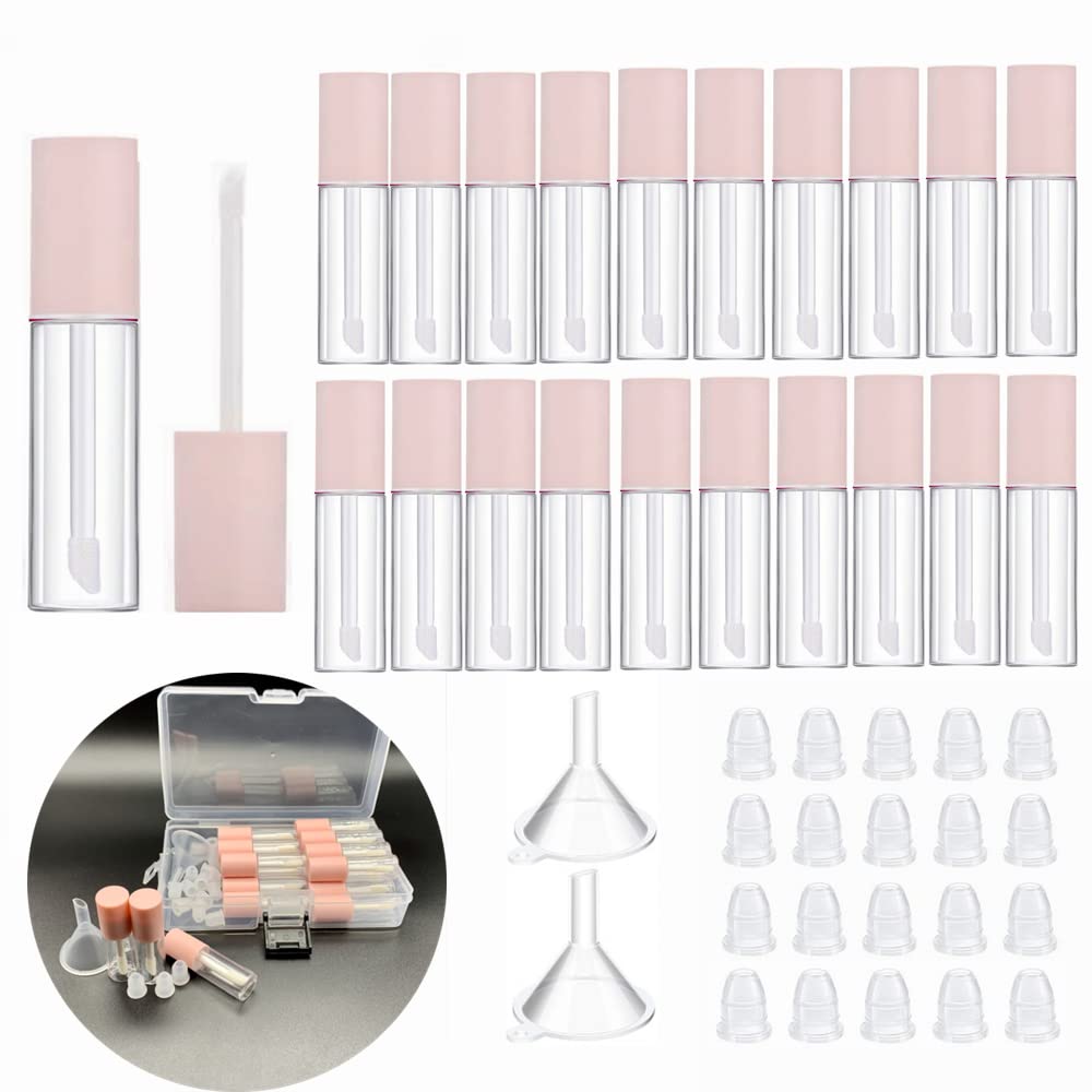 KaiLeQi 3.5ML Mini Lip Gloss Tubes Empty With Wand Pink Diy Lipgloss Making Kit for Small Businesses Refillable Lip Gloss Containers Set for Girls（20pcs in One Box）