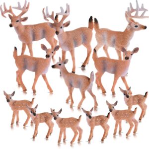 12 pieces deer figurines toy realistic deer family figurines forest animals figures miniature woodland creatures figurines miniature toys cake toppers for birthday party bridal shower