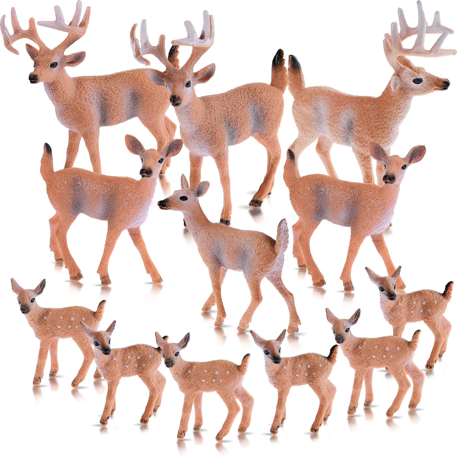 12 Pieces Deer Figurines Toy Realistic Deer Family Figurines Forest Animals Figures Miniature Woodland Creatures Figurines Miniature Toys Cake Toppers for Birthday Party Bridal Shower