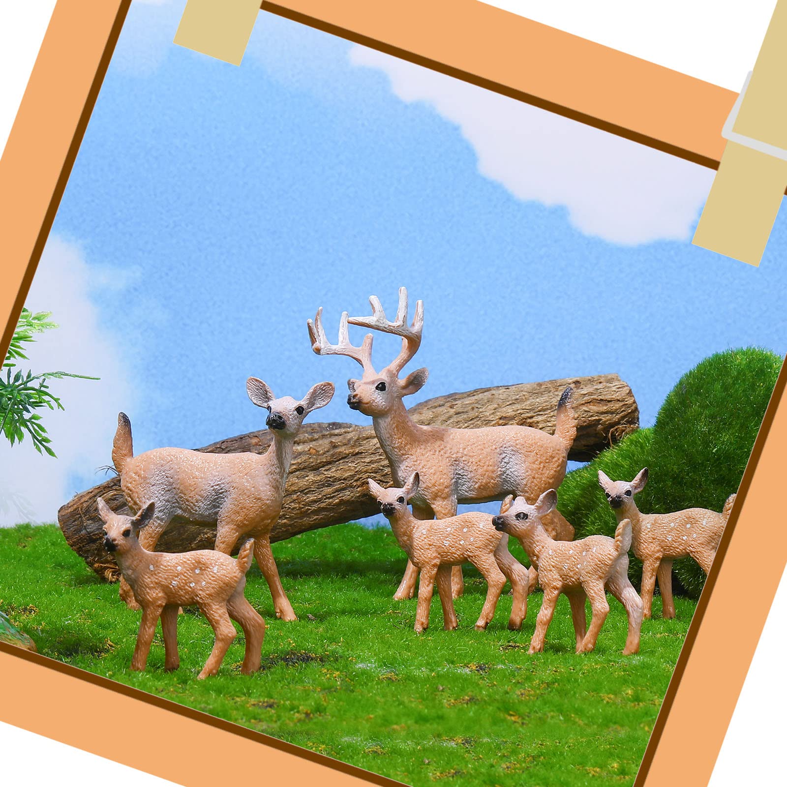 12 Pieces Deer Figurines Toy Realistic Deer Family Figurines Forest Animals Figures Miniature Woodland Creatures Figurines Miniature Toys Cake Toppers for Birthday Party Bridal Shower