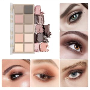 Sulily 10 Colors Eyeshadow Palette Matte Naked Eye Shadow Makeup,High Pigmented, Naturing-Looking, Ultra-Blendable,Long Lasting High Pigment Nude Eyeshadow with 3 Eyeshadow Brush(Cement color)