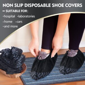 300 Pack Disposable Boot Shoe Covers Non Slip Disposable Shoe Covers Large Foot Booties for Shoe Covers for Indoors Contractors Floor and Carpet Protectors Shoe Coverings, One Size Fits Most (Black)