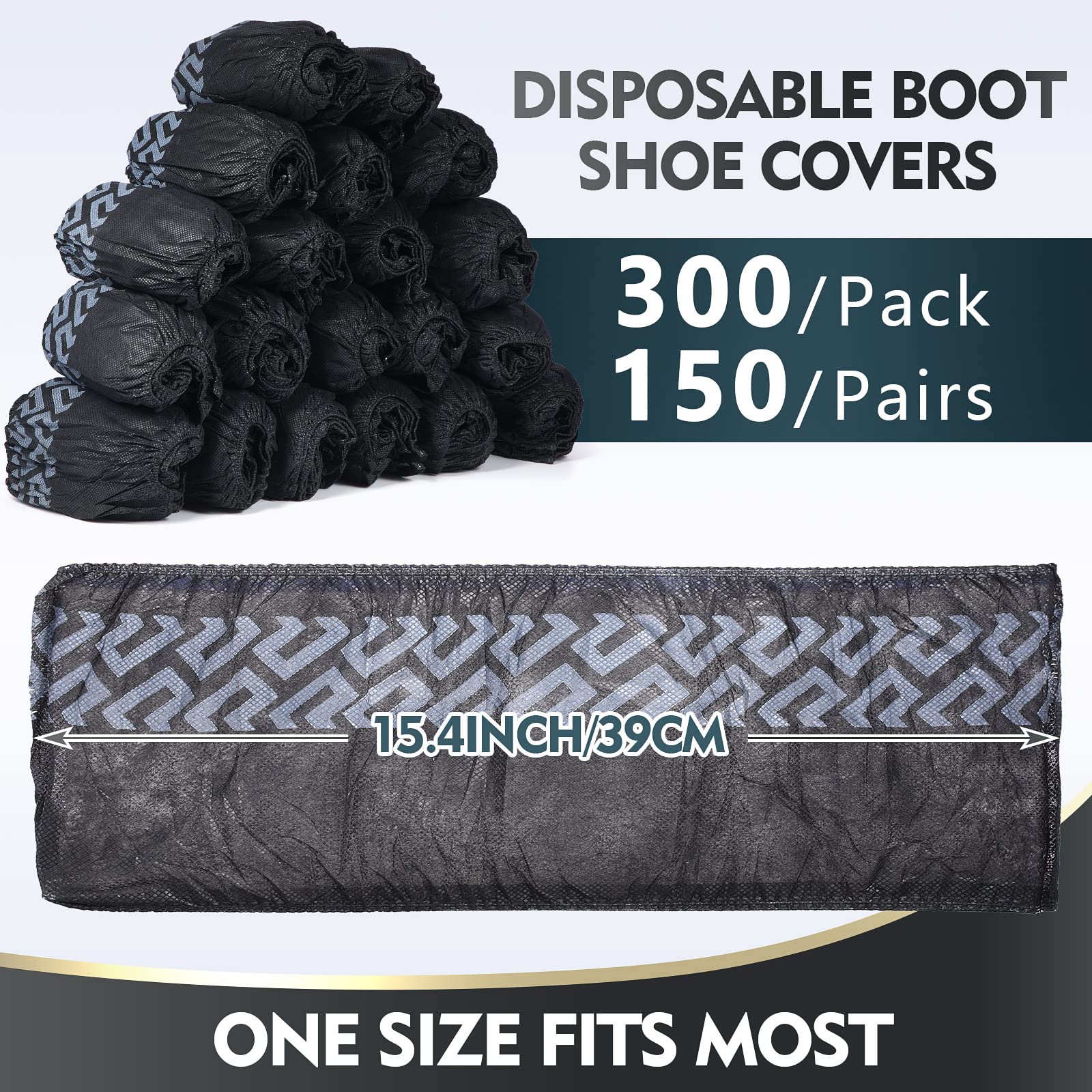 300 Pack Disposable Boot Shoe Covers Non Slip Disposable Shoe Covers Large Foot Booties for Shoe Covers for Indoors Contractors Floor and Carpet Protectors Shoe Coverings, One Size Fits Most (Black)