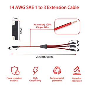 Billion wealth 2Feet / 65cm 14AWG SAE Connector Y Splitter 1 to 3 Extension Cable Compatible with Solar Connection and Transfer (14 AWG 1 to 3)