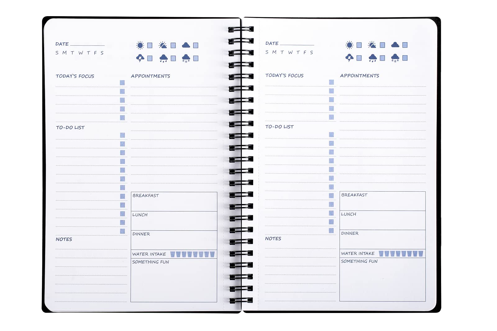 UtyTrees Undated Daily Planner: 5.7"x8.5" 144 Pages, Daily To Do List Notebook, Daily Journal with Meals Planner, Office Organization Unisex Planners, Black