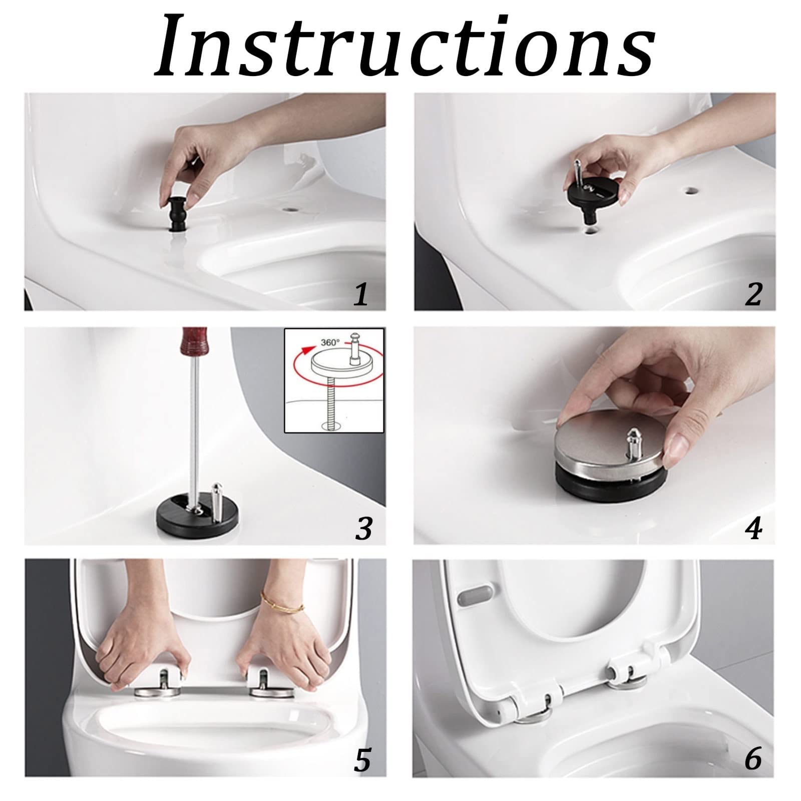 WWFAN Square Toilet Seat Soft Close with Easy Quick Release Top Fix Adjustable Hinges, Easy Installation, White