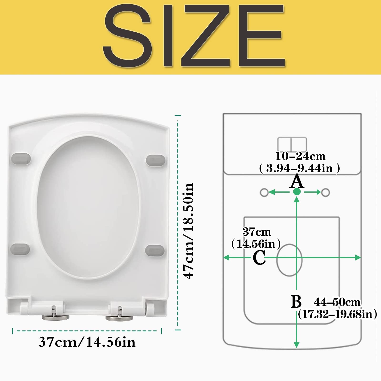 WWFAN Square Toilet Seat Soft Close with Easy Quick Release Top Fix Adjustable Hinges, Easy Installation, White