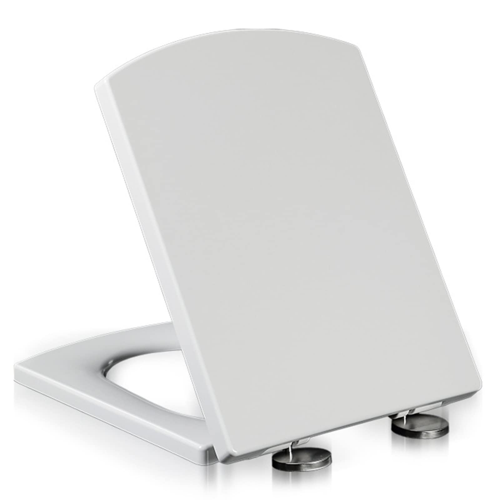 WWFAN Square Toilet Seat Soft Close with Easy Quick Release Top Fix Adjustable Hinges, Easy Installation, White