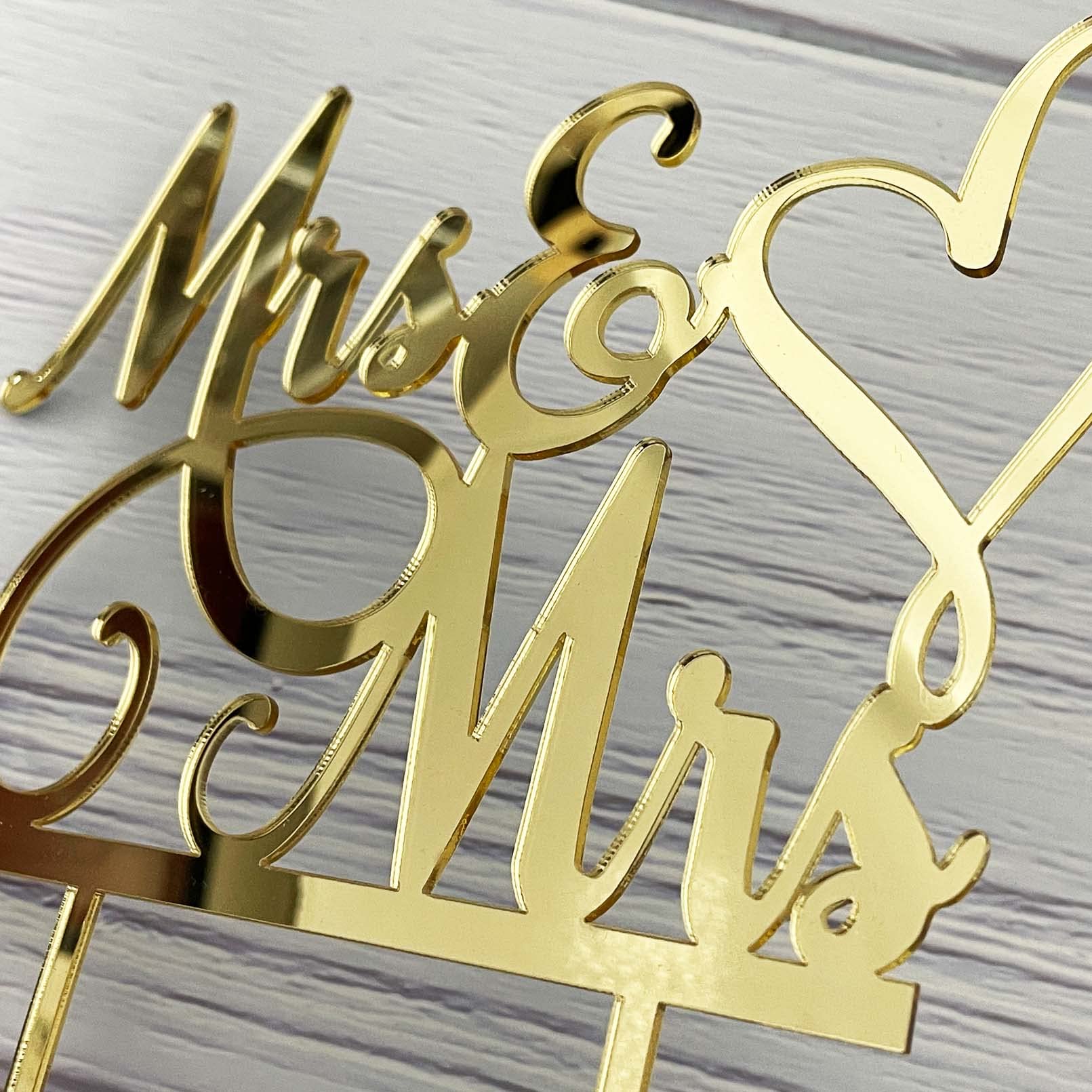 Mrs & Mrs Cake Topper-Wedding and Anniversary Cake Topper,Gay and Lesbian,LGBT Marriage Union,Love is Love (Mirror Gold Acrylic)