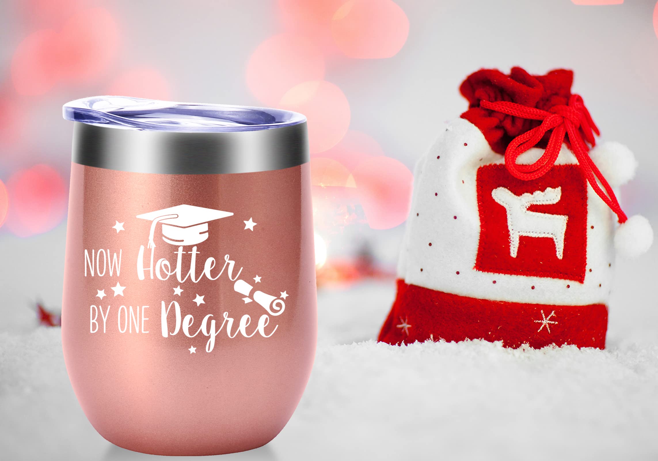 AMZUShome Now Hotter by One Degree Mug.Graduation Gifts.Grad Christmas Gifts for College High School Graduates College Grad Masters Degree Wine Tumbler(12oz Rose Gold)