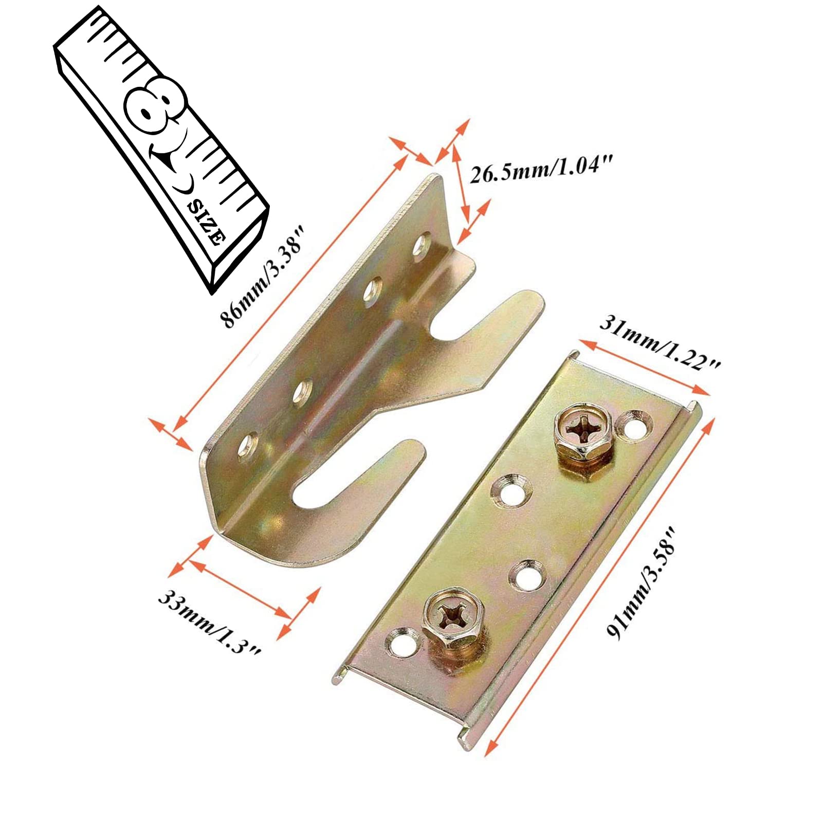 Bed Frame Hardware Bed Rail Brackets - Wooden Bed Frame Connectors with Screws for Headboards Footboards - Heavy Duty Non-Mortise Bed Rail Fittings（Set of 4）