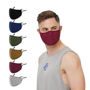 3-Ply Cloth Face Mask 6 Pack,Washable, Reusable and Breathable Face Covering with Adjustable Ear Protection Loops for Women and Men (Black/Grey/Wine Red/Dark Green/Dark Blue/Brown)