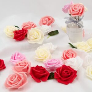 AUSTOR 200 Pcs Foam Rose Heads Artificial Flowers Bulk Foam Roses White Artificial Roses Heads 3 inch Fake Rose Heads for Decoration Wedding Party Home DIY