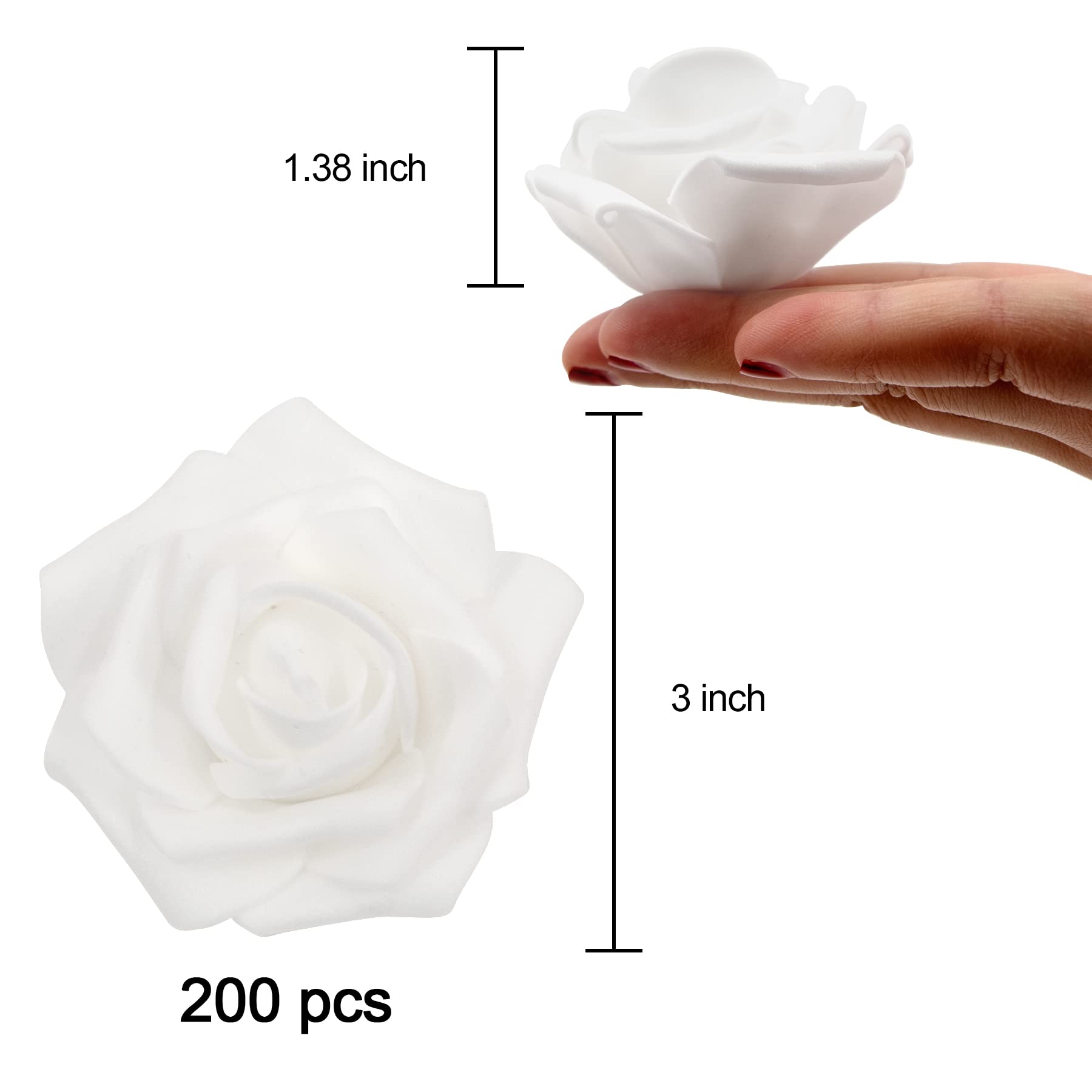 AUSTOR 200 Pcs Foam Rose Heads Artificial Flowers Bulk Foam Roses White Artificial Roses Heads 3 inch Fake Rose Heads for Decoration Wedding Party Home DIY