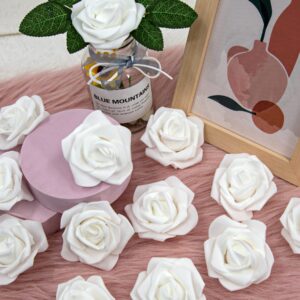 AUSTOR 200 Pcs Foam Rose Heads Artificial Flowers Bulk Foam Roses White Artificial Roses Heads 3 inch Fake Rose Heads for Decoration Wedding Party Home DIY