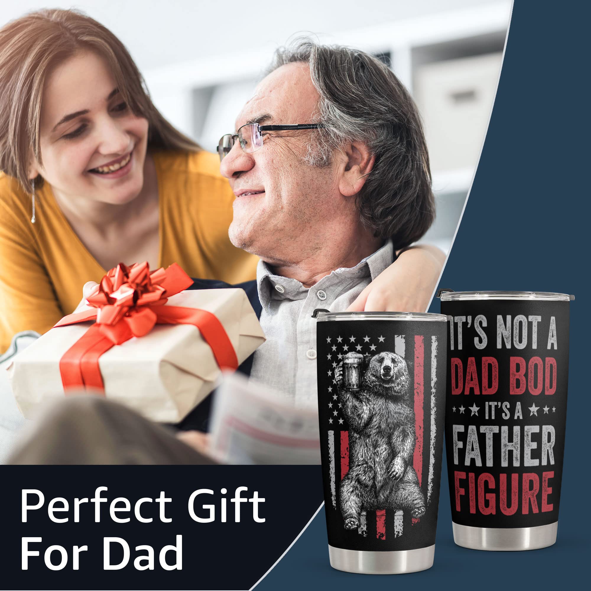 Macorner Gifts For Dad - Birthday Gifts for Dad Daughter Son Gifts For Men - Stainless Steel American Flag Tumbler Cup 20oz - Fathers Day Gift for Men Dad Papa Grandpa Uncle Stepdad Dad Gifts