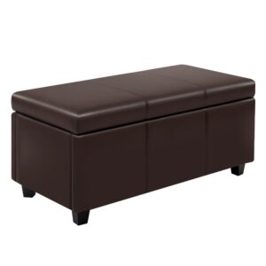 canglong 36inch rectangular faux leather storage ottoman bench, large, espresso brown